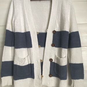 Madewell Blue & White Striped Cotton Knit Cardigan - Size Small - Flaw